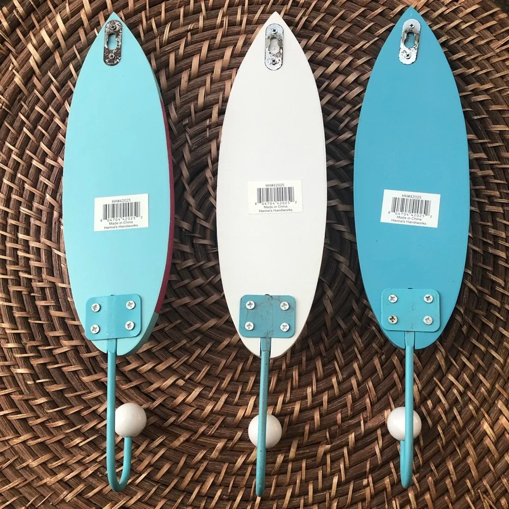 🔥HP🔥Set of 3 Wooden Surfboard Clothing/Towel Hooks